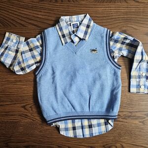NWT Janie and Jack Train Sweater Vest and Plaid Shirt - Countryside Sport Line